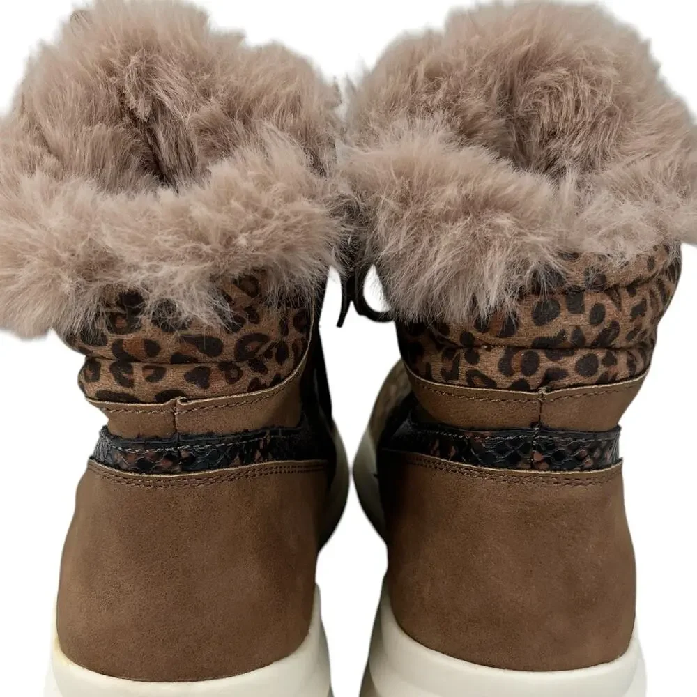 Patrizia by Spring Step Sneaker Booties Lace Up 39 Animal Print Side Zip 8.5